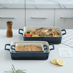 KOOV Bakeware Set, Ceramic Baking Dish, Rectangular Baking Pans Set, Casserole Dish for Cooking, Cake Dinner, Kitchen, Wrapping Upgrade, 12 x 8.5 Inches, 3-Piece (Gradient Blue)