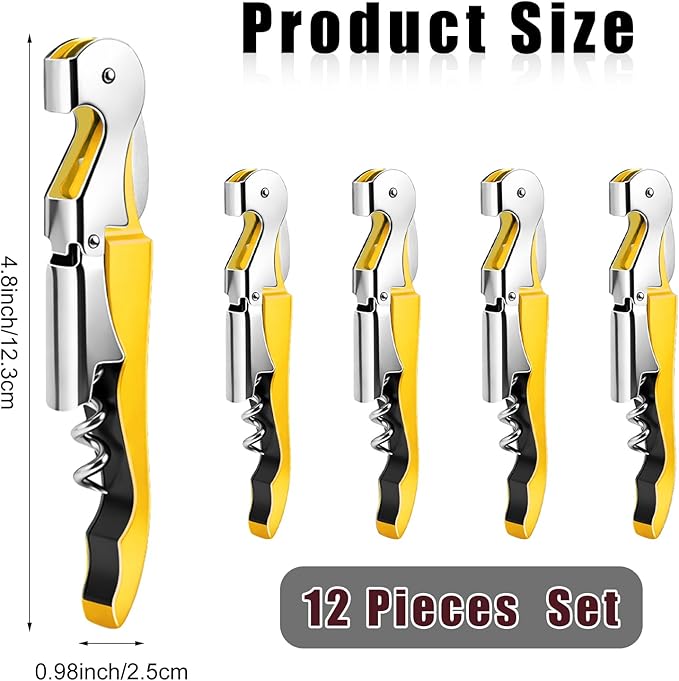 12 Pieces Professional Waiter Corkscrew Wine Openers,Yellow Wine Keys Opener Stainless Steel Hinges Serrated Foil Cutter for Restaurant Waiters, Sommelier, Bartenders (Yellow)