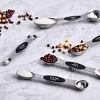 19 Pieces Measuring Cups and Spoons set, Includes 10 Stackable Measuring Cup with Lid and 9 Magnetic Measuring Spoons, Tablespoon for Liquid and Dry, BPA Free, Dishwasher Safe (Black)