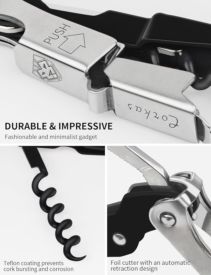 CORKAS Wine Key - 2Pack Handcrafted Professional Waiters Corkscrew, Compact Heavy Duty Wine Opener with Double Hinged, Foil Cutter and Bottle Opener, Birthday Gifts for Severs, Sommelier, Bartenders