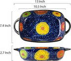 Vintage Style Pottery Bakeware Colorful Daisy Pattern Ceramic Casserole Dish Baking Pan Lasagna Pans Baking Dish with Handles from Oven to Table Plate-1 PCS, 60 OZ