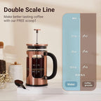 BAYKA 34oz 1 Liter French Press Coffee Maker, Christmas Coffee Lover Gifts Basket Set, Heat Resistant Thickened Borosilicate Glass Stainless Steel Brewer, Cold Brew Cafetera Teapot for Kitchen, Copper