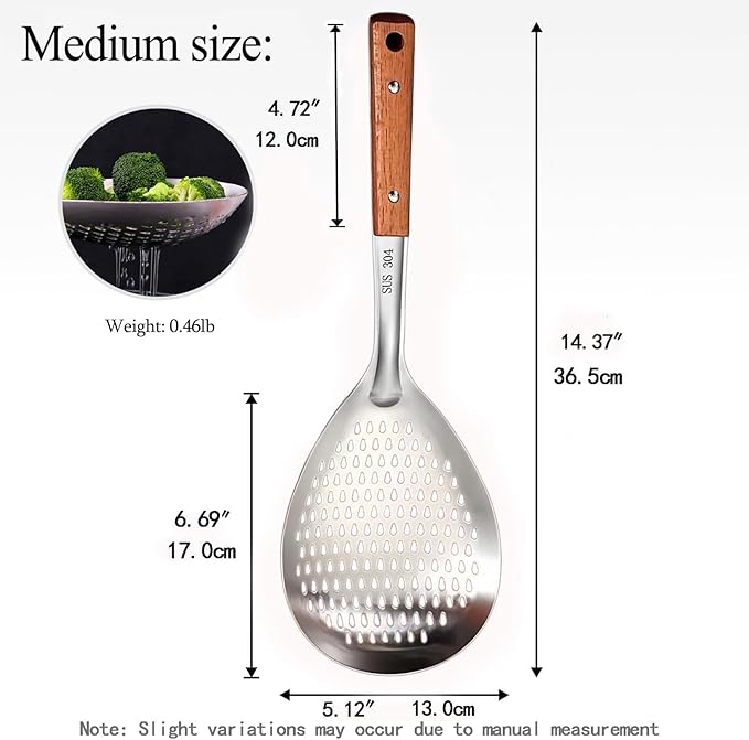Spider Strainer Colander with Wood Handle, Solid Stainless Steel Kitchen Utensil for Cooking Frying Pasta Drainer