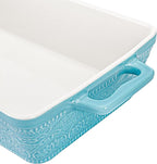Hacaroa Set of 3 Ceramic Baking Dishes, Rectangular Bakeware with Handles, Elegant Casserole Dish Set Lasagna Pan for Baking, Cooking, Cake Dinner, Banquet, Lake Blue, 3 Sizes