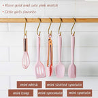 Collfa Rose Gold And Pink Kitchen Utensil Small Five-Piece Set Mini Silicone Kids Kitchen Tools Whisk Spatula Tongs Spoon And Slotted Spatula(Kids Baking Supplies)