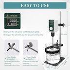 OS-15S Digital Overhead Stirrer 20L(H₂O) Lab Stirrer Flat-Base Stainless Steel Stand & 2 Stirring Paddles & Beaker Holder | 100-1500RPM,20000 mPas,Timing 1min-24h