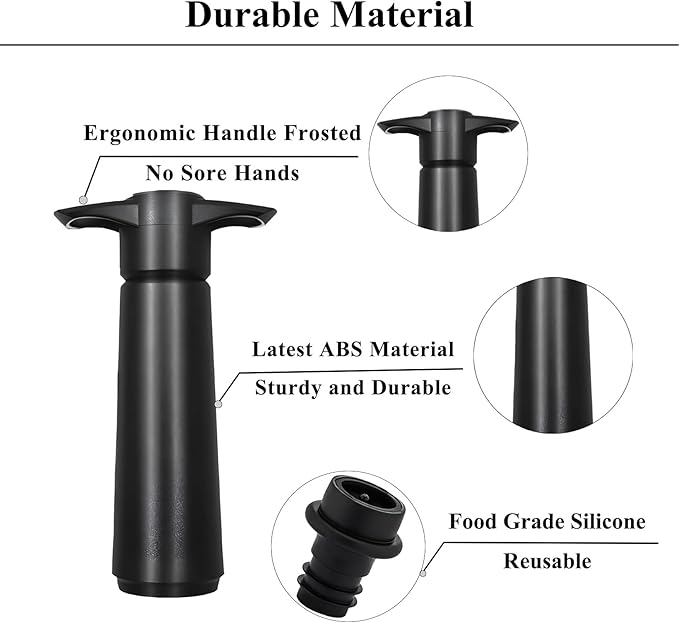 Wine Stoppers Vacuum with Pump, Keep Wine Fresh for up to 7 Days -1 Pump 4 Stopper, Wine Pumps and Wine Vacuum Stopper, Reusable for Wine Saver, Wine Stoppers for Wine Bottles