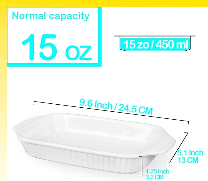 Ceramic Au Gratin Dishes, 8 x 5 Small Baking Dish with Handles, Set of 4, 15 Oz Individual Casserole Dishes, Casserole Pans for Lasagna, Pie, Roasting, Kitchen & Home, Oven Microwave Safe