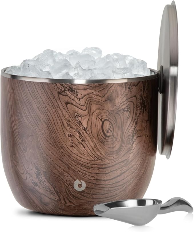 Snowfox XL - Insulated Ice Bucket with Lid/Scoops, Premium Vacuum Insulated Stainless Steel Ice Buckets for Parties, Ice Box, Home Bar Accessories, Parties Supplies, Bar Decor, 7L, Dark Walnut