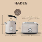 Haden Dorset 2 Slice Wide Slot Stainless Steel Toaster Bundled with 1.7 Liter Stainless Steel Electric Kettle with 360-Degree Base, Putty & Chrome