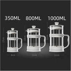 Transparent Glass French Press Pot Heat-resistant Coffee Teapot Filter Cup Hand Punch Cold Brew Pot Household Office Coffee Cups(800ml)