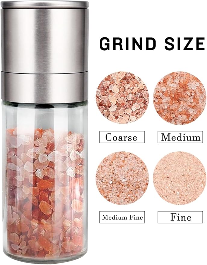 Gulex® Salt Grinder Pepper Mill, Refillable, Adjustable Coarseness Black Pepper Grinder, Stainless Steel Sea Salt Shaker with Ceramic Rotor(Seasoning not included)