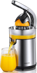 Electric Citrus Juicer Squeezer, Orange Juicer with Two Interchangeable Cones, Suitable for orange, lemon and Grapefruit, Brushed Stainless Steel, Easy to Clean and Use (Stainless Steel)