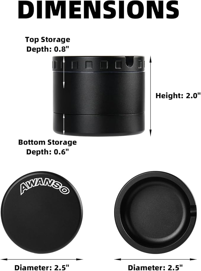 2.5" Grinder [Aluminum] 3-Piece 3-Parts Grinder for Kitchen Spice with Top Storage, Anti-jamming Teeth & Large Bottom Chamber
