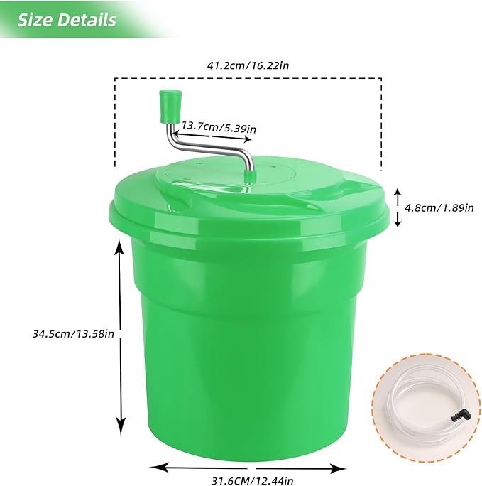 5 Gallon Salad Spinner,Large Capacity Vegetable Friuts Salad Dryer,Commercial Manual Salad Mixer for Restaurants Kitchen & Catering,Green & Orange. (Green, 5 Gallon)