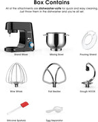 9.5 QT Double Handle KUCCU Stand Mixer, 6 Speed with Pulse Electric Kitchen Mixer, 660W Tilt-Head Food Mixer with Dishwasher-Safe Dough Hook, Flat Beater, Whisk, Splash Guard for home baking (Black)