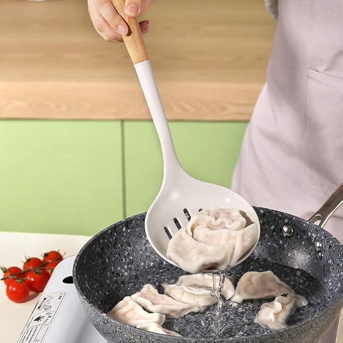 Silicone Kitchen Utensils Set 10 Piece, Heat Resistant, Non-Stick, Wooden Handle Cooking Tools