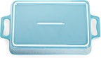 Hacaroa Set of 3 Ceramic Baking Dishes, Rectangular Bakeware with Handles, Elegant Casserole Dish Set Lasagna Pan for Baking, Cooking, Cake Dinner, Banquet, Lake Blue, 3 Sizes