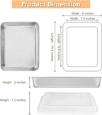 E-far Toaster Oven Baking Pan with Lid, 10.4”x 8”x 2” Stainless Steel Rectangle Sheet Cake Pans with Covers, Small Bakeware for Cakes Brownies Casseroles, Non-toxic & Dishwasher Safe -Set of 2