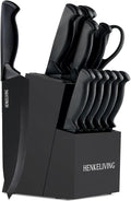 Knife Set, 14-Piece Kitchen Knives Set with Block, Built-in Sharpener, German High Carbon Stainless Steel, Ergonomic Non-Slip Handles, Black