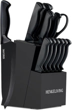 Knife Set, 14-Piece Kitchen Knives Set with Block, Built-in Sharpener, German High Carbon Stainless Steel, Ergonomic Non-Slip Handles, Black