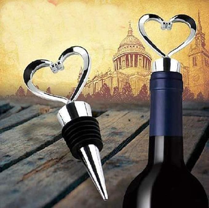 Pack of 5 Heart Shape Stainless Steel Bottle Stopper Love Design Wine Beverage Bottle Stopper Bar Wine Tool