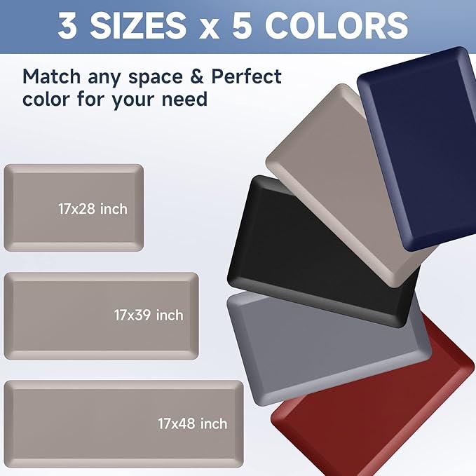 StepRite 4/5 Inch Thick Kitchen Mat Anti Fatigue Mat Kitchen Rugs Kitchen Decor Non-Slip, Stain & Water Resistant, Kitchen Mats Desk Mat for Kitchen, Office, Workshop, Khaki, 17'' x 28''