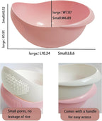 2-in-1 Rice Colander, Vegetable and Fruit Cleaning Filter Basket, 2Piece Sturdy and Easy-To-Use Food Grade Kitchen Tool Accessories (Pink, large+small)