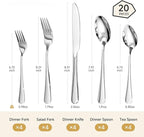 HIKAA 20-Piece Silverware Set for 4, 18/10 stainless Steel Flatware Set, Mirror Polished Cutlery Set, Dishwasher Safe Utensils for Home, Restaurant, Wedding Gift