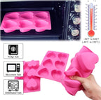 BAKER DEPOT 6 Holes Heart Shaped Silicone Mold For Chocolate Cake Jelly Pudding Handmade Soap Mould Candy Making Set of 2