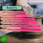 Swadeshi Blessings HandMade Exclusive Range Unglazed Clay Handi/Earthen Kadai/Clay Pot For Cooking & Serving with Lid, 2.8Liters (With Natural White Firing Shade & Mirror Shine) (Red)