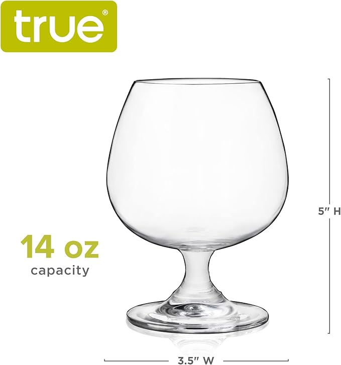 True Brandy Bourbon Whiskey Cognac Scotch Drinking Glasses, Superb Lead-Free Crystal Snifter Glass for Cocktail Party Dishwasher Safe, 14 oz, Set of 4