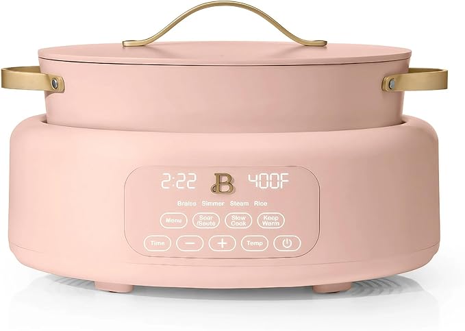 Beautiful 10-in-1 6-Quart Electric Multi-Cooker with Ceramic Coated Pot, Oven Safe to 400°F, Easy Cleanup & Multi-Function Cooking, by Drew Barrymore (Rose)