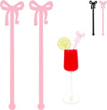 Pink Bow Drink Stirrers 20PCS Acrylic Coffee Stir Sticks for Shirley Temple Bar Supplies Coquette Birthday Party Decorations Wedding Accessories (Pink)