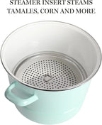 Martha Stewart Thayer 16-Quart Enamel On Steel Scratch Resistant Steamer Stock Pot w/Stainless Steel Insert - Martha Blue