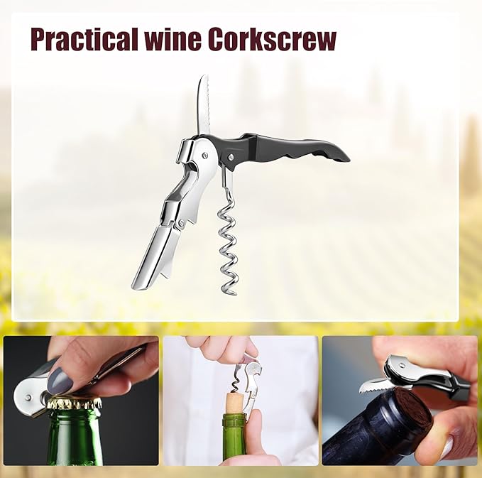12 Pieces Professional Waiter Corkscrew Wine Openers,Black Wine Keys Opener Stainless Steel Hinges Serrated Foil Cutter for Restaurant Waiters, Sommelier, Bartenders (Black)