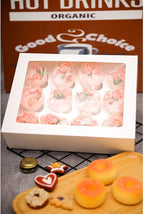 qiqee Auto-pop Up Cupcake Boxes with Window White 40PCS 12 Count Cupcake Box 13"x10"x3.5" Cupcakes Carrier, 12 Cupcake Containers with 2 rolls of pink ribbons