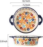 Colorful Cherry Blossom Flowers Vintage Style Ceramic Bakeware Dish Casserole Dish Baking Pan Lasagna Pans with Handles for Oven/Cooking/Kitchen, 1 PCS, 32 oz