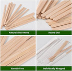MFJUNS 500pcs Individually Wrapped Wooden Coffee Stirrers - 5.5" Coffee Stir Sticks, Round End Disposable Stir Sticks, For Coffee, Cocktail and Hot Drinks