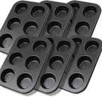 6 Packs Premium Steel Muffin Pan for Baking, Round Muffin Baking Pan, Baking Tray for Muffins, Cupcakes, Brownie(Black