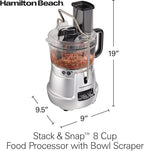 Hamilton Beach Stack & Snap 8-Cup Food Processor & Vegetable Chopper with Adjustable Slicing Blade, Built-in Bowl Scraper & Storage Case, Silver (70820)