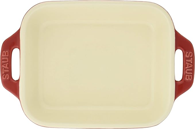 STAUB Rectangular Dish, Cherry 5.5 x 4.3 inches, Ceramic Au Gratin Dish, Oven & Microwave Safe
