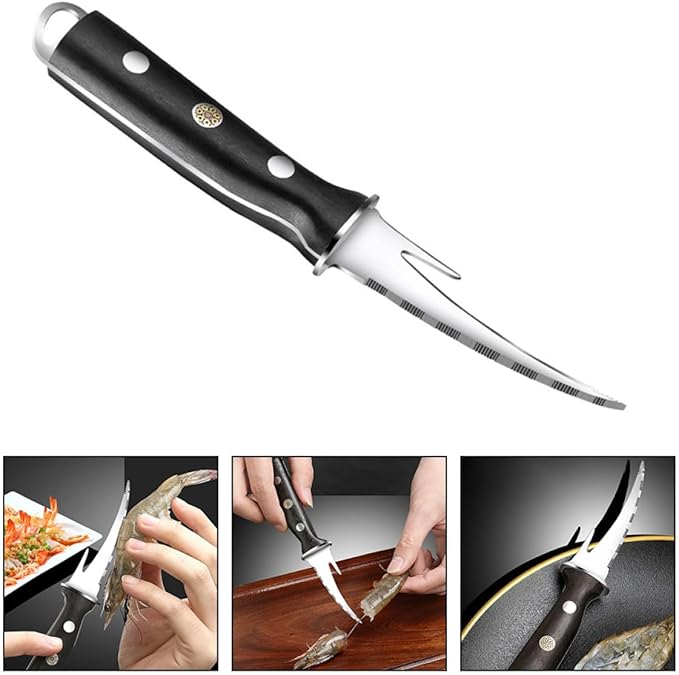 Ipetboom Shrimp Line Cutter and Peeler with Wood Handle and Rivets, Seafood Cleaning Tool for Deveining and Shelling Shrimp, Kitchen Specialty Gadget for Home Cooking and Seafood
