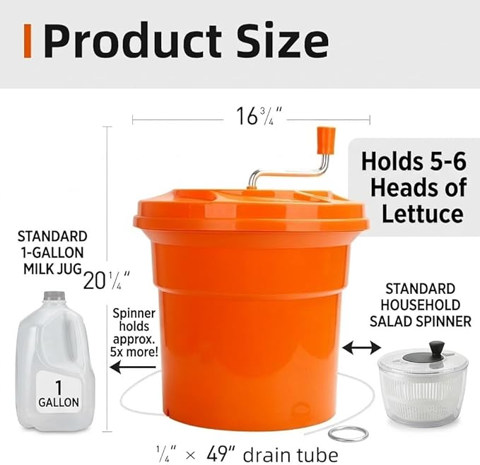 YBSVO 5-Gallon Commercial Salad Spinner – Heavy Duty Large Lettuce Dryer & Vegetable Washer – Manual Food Prep Spinner for Restaurants & Catering (BPA-Free, Holds 5-6 Heads)