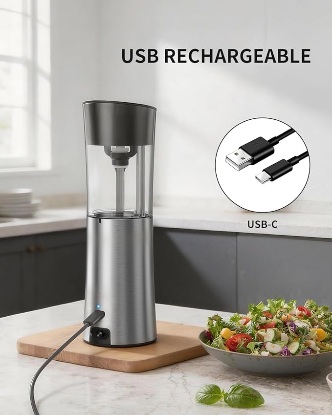 CIRCLE JOY Rechargeable Gravity Electric Salt and Pepper Grinder Set Automatic Stainless Steels Salt and Pepper Mills with LED Light, No Battery Needed, Adjustable Coarseness,for Home Kitchen BBQ