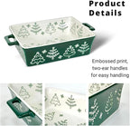 Domini Casserole Dishes for Oven, Ceramic Baking Dishes for Oven Set of 2, Lasagna Pan Deep, Baking Pan Set Square Casserole Dish Set with Handles for Baking, Pattern Green(11.4+8.5inch) Christmas