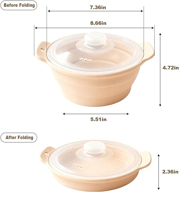 42oz Silicone Microwave Steamer For Vegetables, Cooker For Microwave with Handle & Lid, Collapsible Steam Pot, Heat-Resistant Cooker with Steam Holes, BPA Free, Dishwasher Safe (Pink), 1 Pack