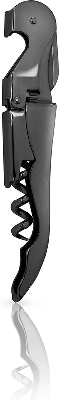 Viski Gunmetal Signature Double Hinged Waiters Corkscrew Wine Opener, Stainless Steel with Built-in Bottle Opener & Foil Cutter for Home Bar, Kitchen, Travel, Gifts for Wine Lovers, Set of 1, Black