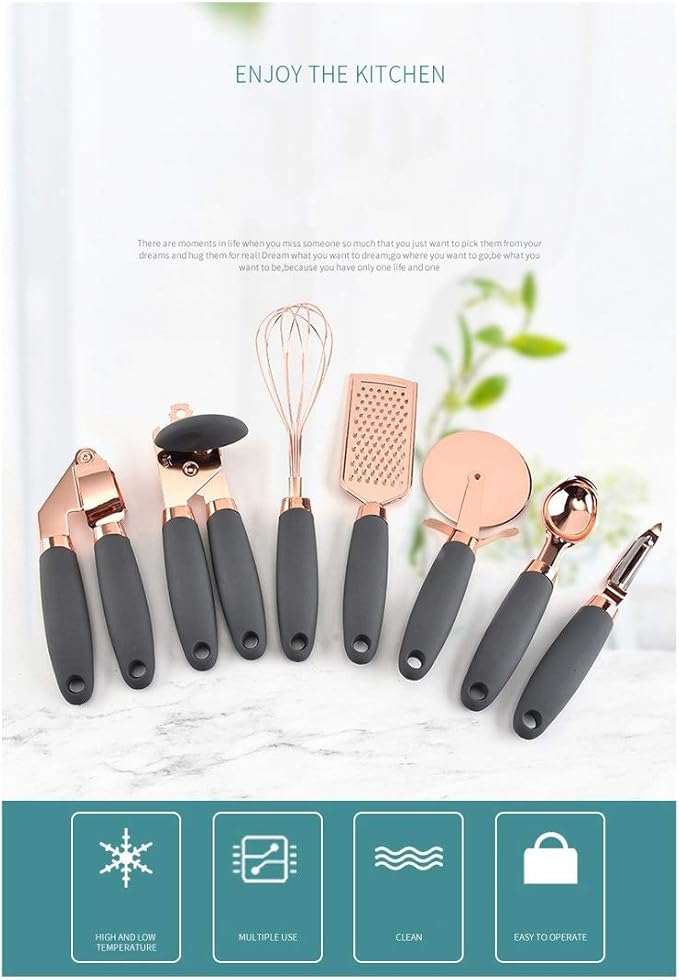 7 Pcs Kitchen Gadget Set Stainless Steel Baking Cooking Utensils Ice Scream Spoon Peeler Garlic Press Cheese Grater Whisk Home