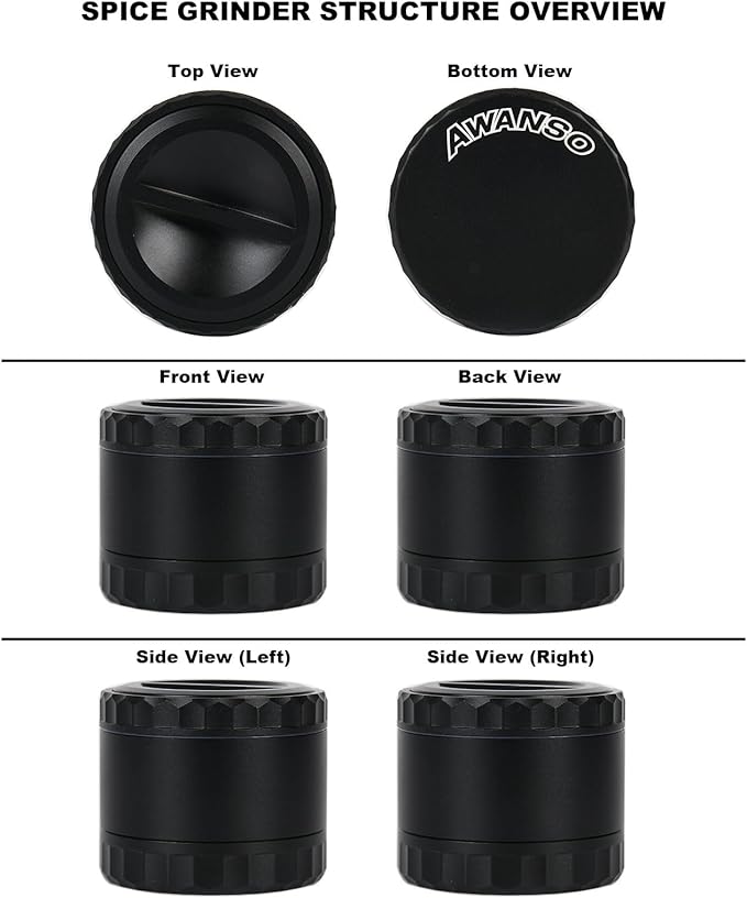 2.5" Grinder [Aluminum] 3-Piece 4-Parts Grinder for Kitchen Spice with Top Storage, Anti-jamming Teeth & Large Bottom Chamber